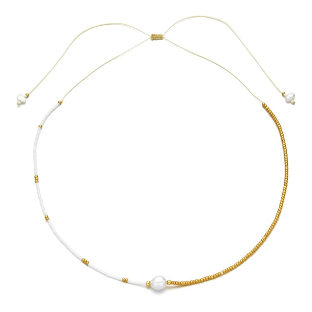 ZMZY Boho Cute Pearl Choker Necklace Women Jewelry Collares Miyuki Glass Beads Fashion Necklace Femme Stainless Steel Chain