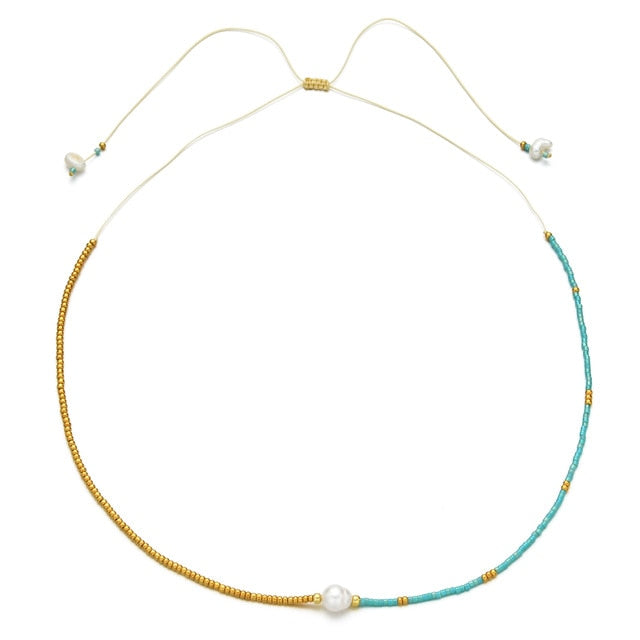 ZMZY Boho Cute Pearl Choker Necklace Women Jewelry Collares Miyuki Glass Beads Fashion Necklace Femme Stainless Steel Chain