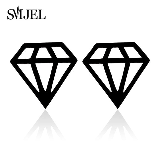 Stainless Steel Earrings Geoemetric Women Men Hip hop Black Three Star Triangle Stud Earring Fashion Jewelry Gift Friend