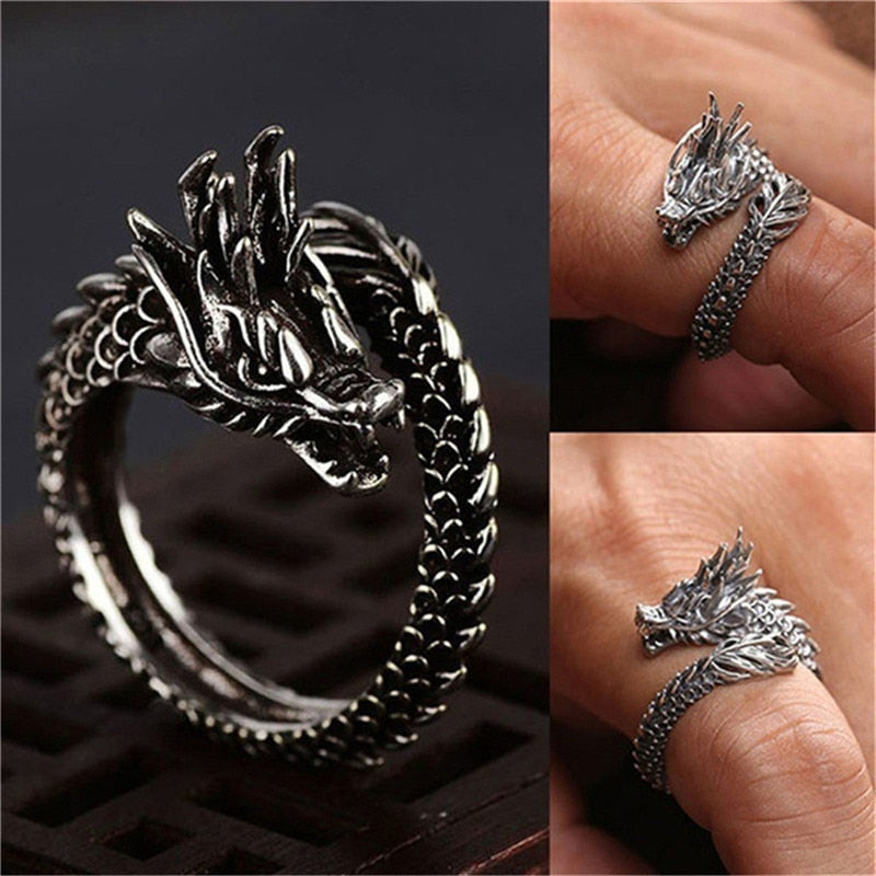 1 Pcs Cool Opening Rings Unisex Ring Men Women Jewelry Adjustable Sterling Dragon Ring Good Gifts Alloy  Animal  Metal  Unisex