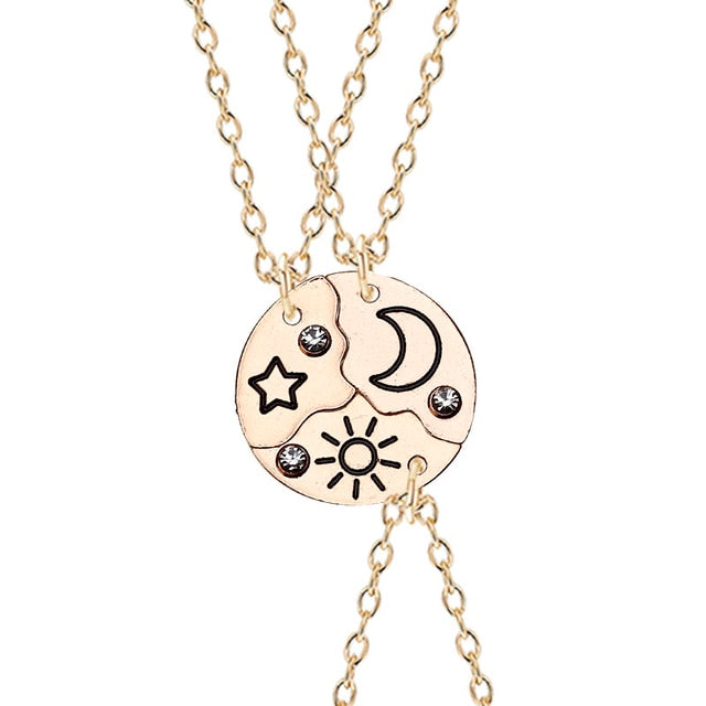 3 Piece Set Sun Moon Star Pendant Necklace Best Friend Bff Friendship Couple Necklace Fashion Jewelry