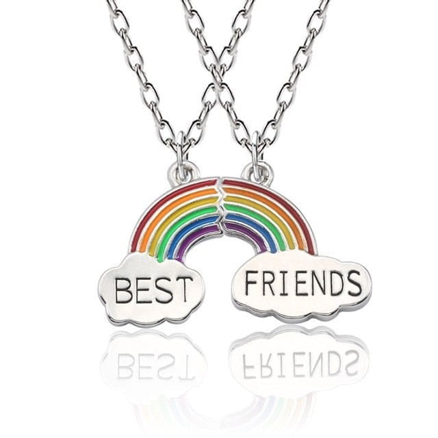 Fashion Best Friends Honey Love Couple Pendant Necklace2 Pcs/ Set  Rainbow Broken Heart Choker Gift Friendship Jewelry Wholesale