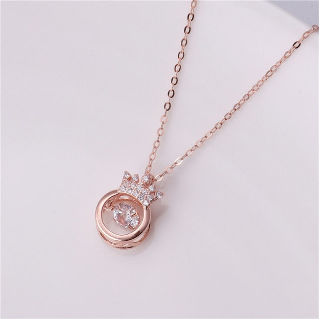 Rose-Gold Alloy Crown Throbbing Zircon Necklace Women 2021 Latest Wedding Royal Style 3 Colors Clean Stone Lady Party Jewelry