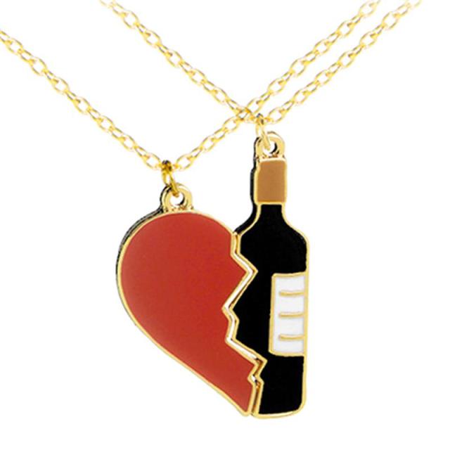 2 Piece Set Fashion Best Friend Couple Pendant Necklace Broken Heart Women Men Gift Friendship Jewelry Korea Key Locket Necklace