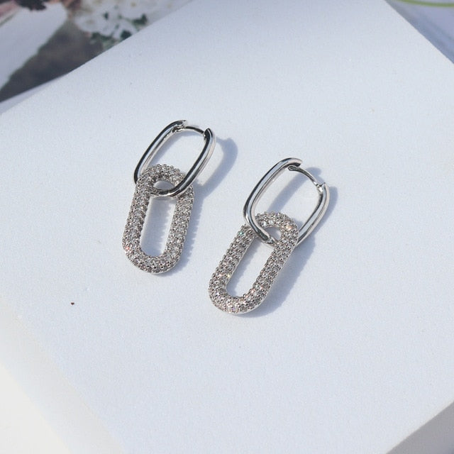 1 Pair fashion gold geometric Oval Rectangle hoop earrings top quality mirco cz crystal earings for women luxury brand jewellery