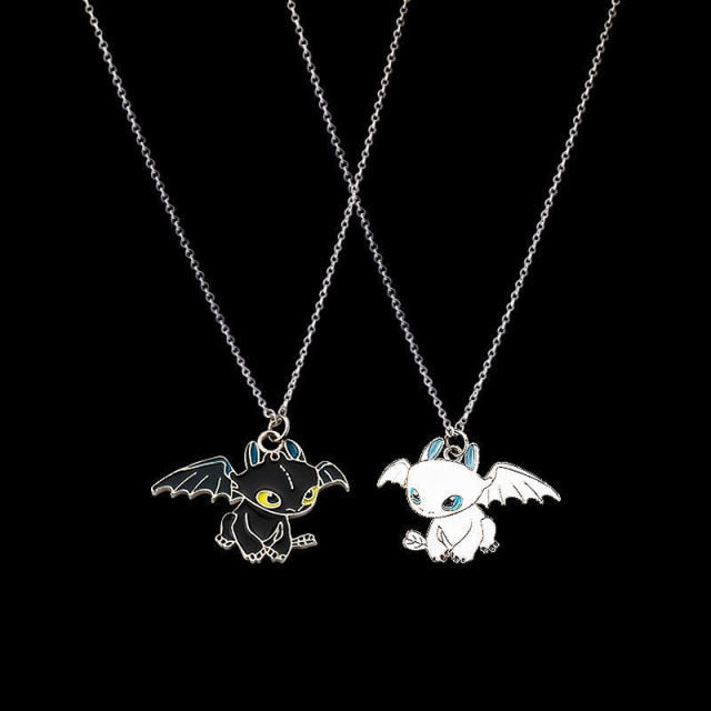 Fashion Cartoon Necklace Black and White Night Evil Double Dragon Personality Hip Hop Couple Friends Gift Pendant