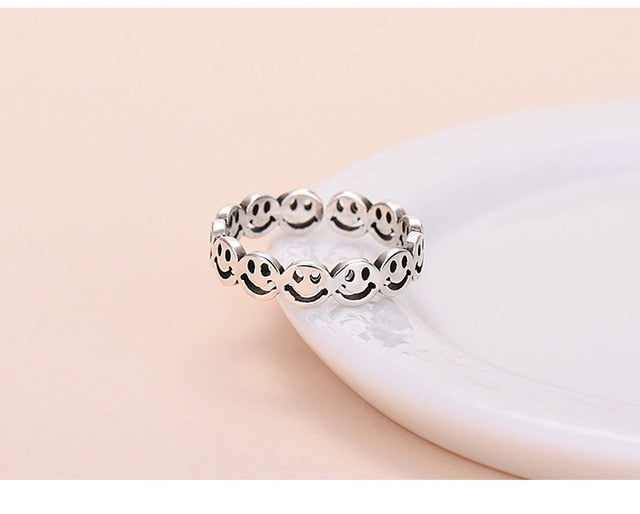 Vintage Crying Face Adjustable Ring Tears Expression Open Rings Geometric Cute Silver Color Ring Accessories Jewelry for Women