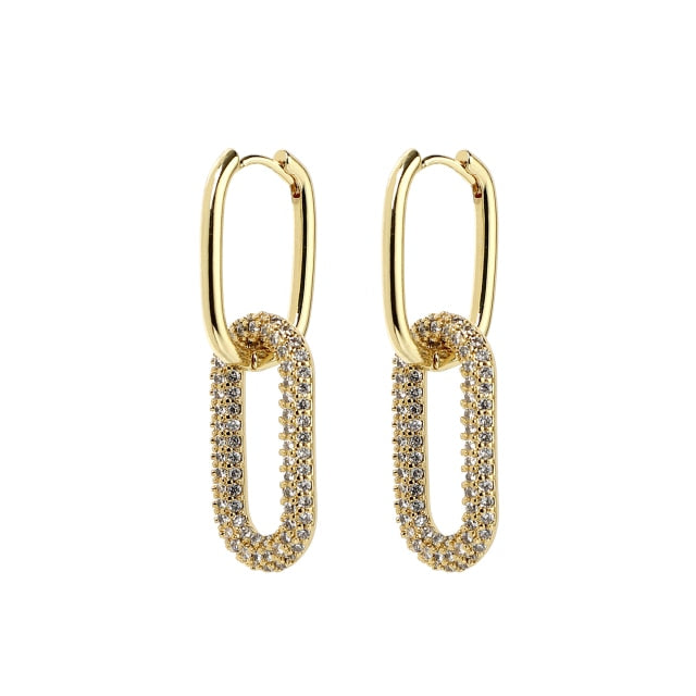 1 Pair fashion gold geometric Oval Rectangle hoop earrings top quality mirco cz crystal earings for women luxury brand jewellery