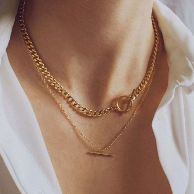 Punk Thick Chain Heart Choker Necklace Retro Gothic Rock Gold Color Silver Color Geometric Clavicle Necklace Jewelry Gift