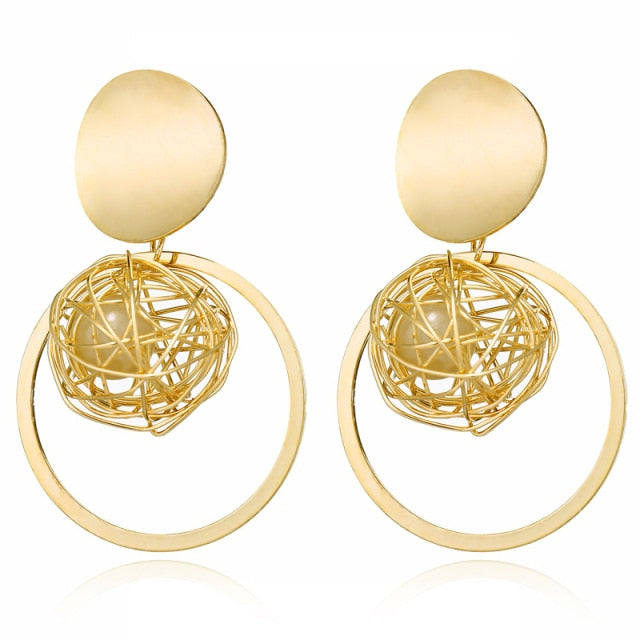 2021 New Big Earrings For Women Girls Gold Vintage Geometric Statement Metal Art Drop Earrings Charm Hoop Round Dangle Modern