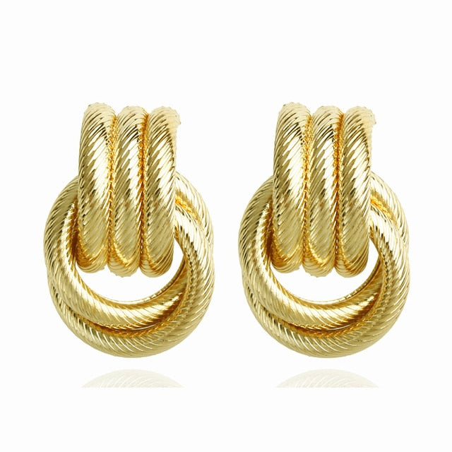 2021 New Big Earrings For Women Girls Gold Vintage Geometric Statement Metal Art Drop Earrings Charm Hoop Round Dangle Modern