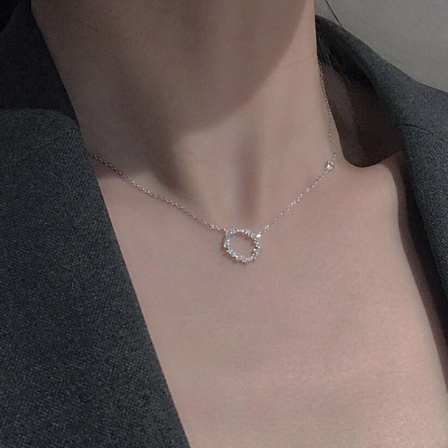 HuaTang Simple Design Hollow Square Pendant Necklace for Women Geometric Metal Clavicle Chain Female Summer Jewelry Accessories