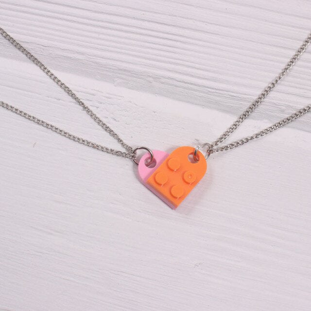 paired necklace legos brick heart pendant necklace for lovers couples cute Friendship Women Men Couple collars bff choker chain