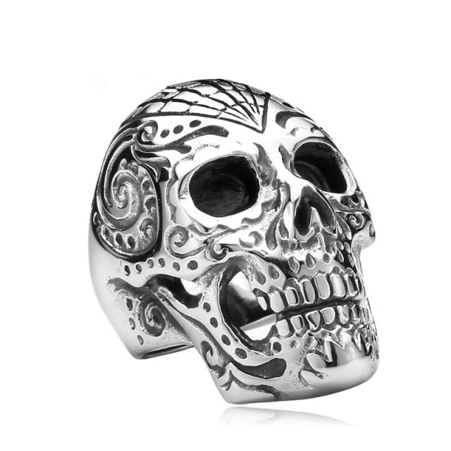 FDLK  Vintage Punk Skull Ring Men Hip Hop Engagement Ring Male Fashion Red Zircon Rings For Women Jewelry Silver Color Rings