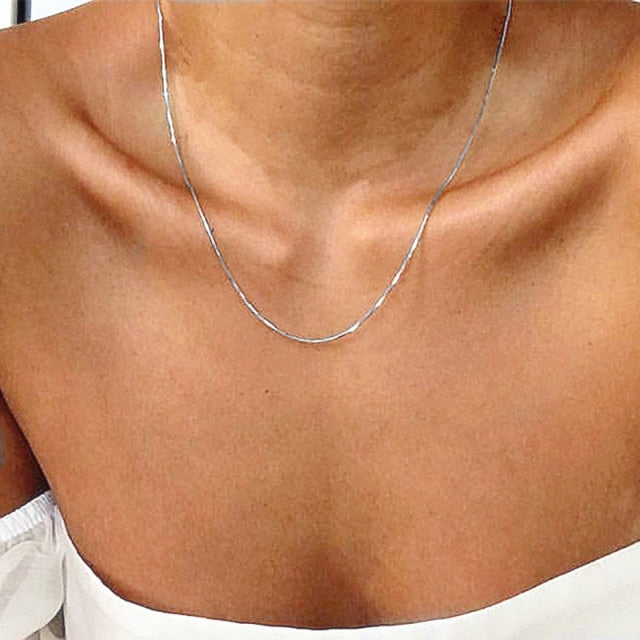Kpop Women Neck Chain Gold Color Choker Necklaces Thin Chain On The Neck Minimalist Pendant Jewelry 2021 Chocker Collar For Girl
