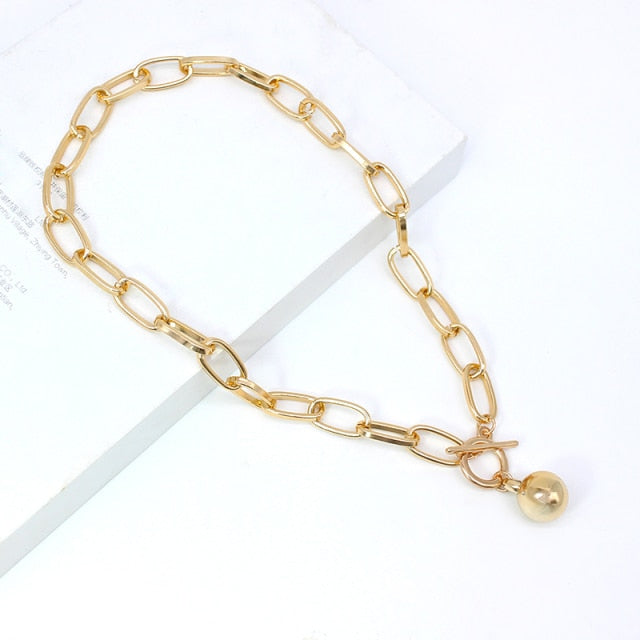 Punk Women's Neck Chain Gold Color Kpop On the Neck Pendant And Necklace Pearl Beads Choker Jewelry 2021 Collar For Girl Chocker