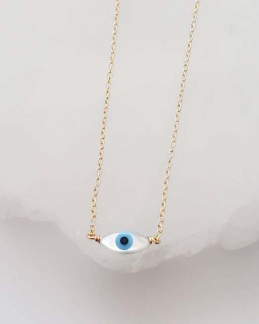 Blue Evil Eye Necklace, Handmade Turkish Glass and 18kt gold filled