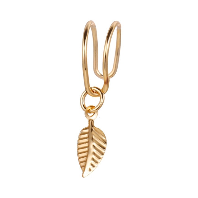 Modyle Fashion Gold Color Ear Cuffs Leaf Clip Earrings for Women Climbers No Piercing Fake Cartilage Earring Accessories Gift