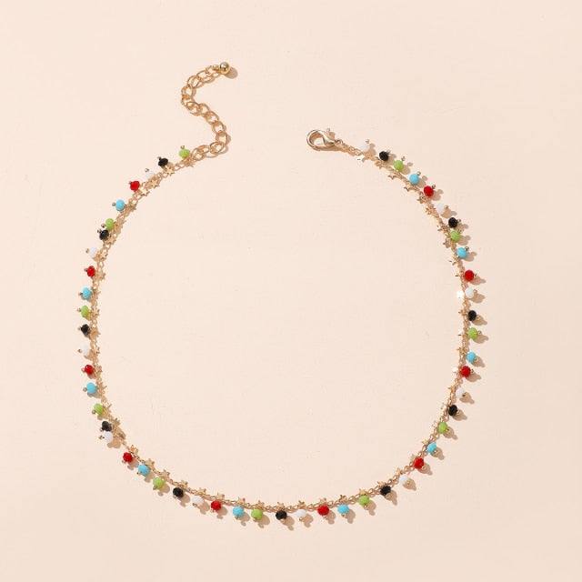 Tocona Bohemian Colorful Beaded Necklace for Women Charms Tassel Clavicle Chain Chockers Handmade Party Jewelry collares B31203