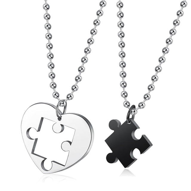 Creative Heart-shaped Puzzle Pendant Necklace Fashion Couple 4-Color Stainless Steel Accessories Romantic Party Jewelry Gift