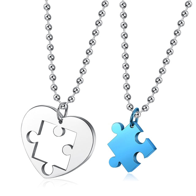Creative Heart-shaped Puzzle Pendant Necklace Fashion Couple 4-Color Stainless Steel Accessories Romantic Party Jewelry Gift