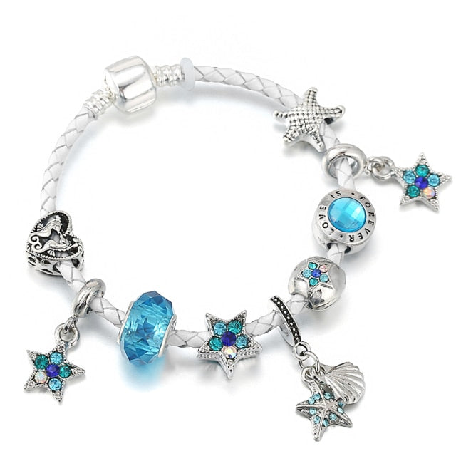 Fashion Bear Palm Dreamcatcher Feather Charm Bracelets For Women Men Original Crystal Flowers LOVE Beaded Bangle Gift