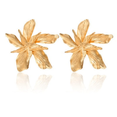 Docona Elegance Gold Big Flower Drop Dangle Earring for Women Trendy Metal Floral Geometry Party Jewelry Gift серьги 3839