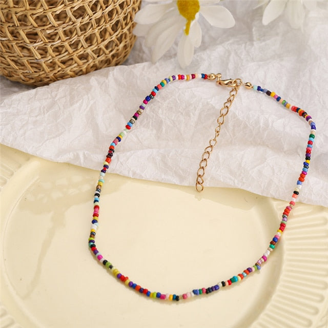 17KM Bohemian Colorful Bead Shell Necklace for Women Summer Short Beaded Collar Clavicle Choker Necklace Female Jewelry