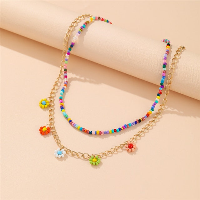 17KM Bohemian Colorful Bead Shell Necklace for Women Summer Short Beaded Collar Clavicle Choker Necklace Female Jewelry