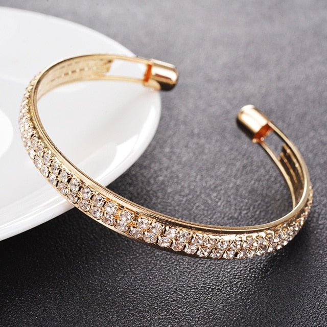 Bohemian Style Women Girls Gold Bracelet  Rhinestone Leaves Chain Bangle Luxury Wedding Jewelry Simple Fashion Elegant New