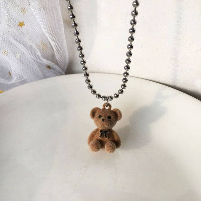 CuteTeddy Bear Pendant Necklace for Girls Women Korean Fashion Kawaii Bear Long Sweater neck Chain Necklaces Cute collar Jewelry