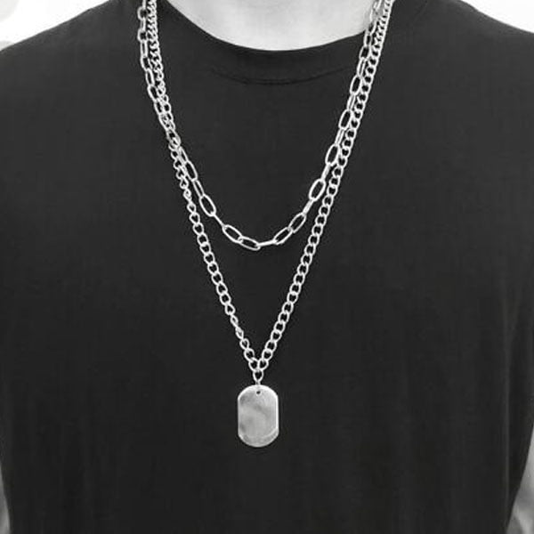 Personality Hip Hop Multilayer Necklace Metal Cross Pendant Silver Necklace Women's Men's Unisex Jewelry