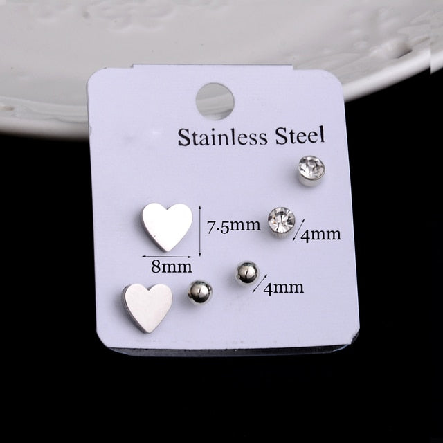 Stainless Steel Earrings Small Cute Butterfly Star Moon Heart Stud Earrings Set Punk Piercing Earing Women's Minimalist Jewelry