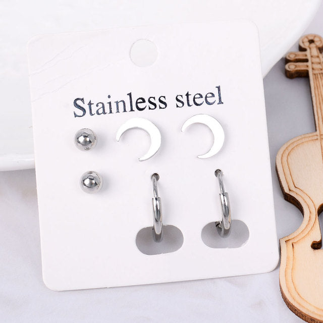 Stainless Steel Earrings Small Cute Butterfly Star Moon Heart Stud Earrings Set Punk Piercing Earing Women's Minimalist Jewelry