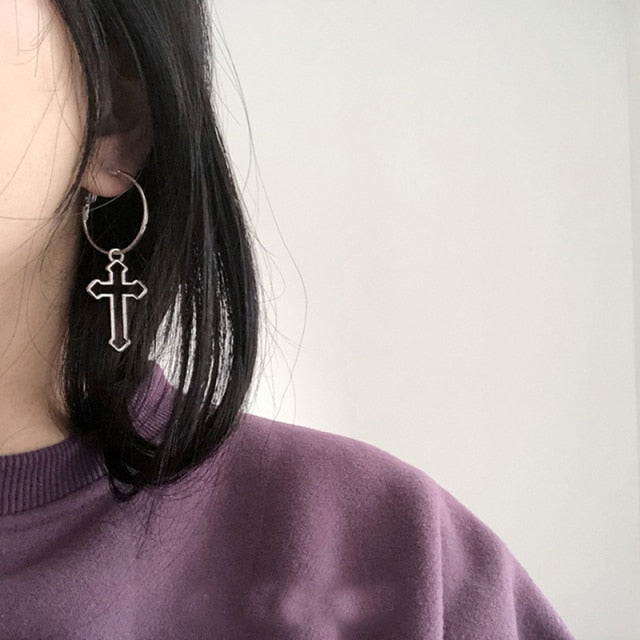 Korea Style Harajuku Punk Cool Egirl Girl Cross Chain Pendant Earrings For Women Men Bff Street Hip Hop Jewelry Gift
