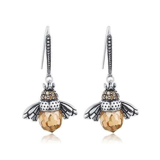 Fashion Queen Bee Crystal Drop Dangle Earrings Animal Hook Earring CZ Women Charm Bridal Wedding Jewelry Gift