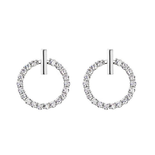 LByzHan Free Shipping Fashion 925 Sterling Silver Crystal Rhinestone Geometric Round Stud Earrings For Women Beautiful Jewelry