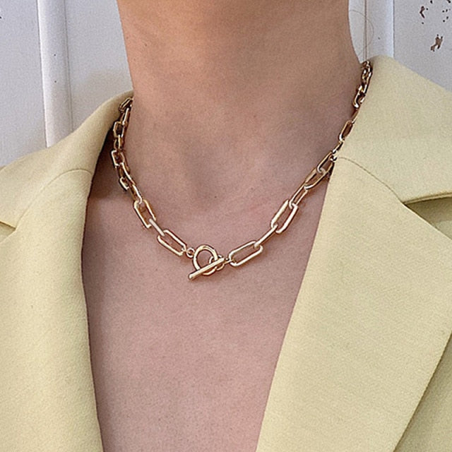 Fashion Big Necklace for Women Twist Gold Silver Color Chunky Thick Lock Choker Chain Necklaces Party Jewelry
