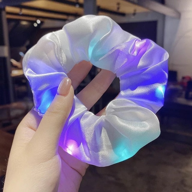 3Pcs New Arrival Girls LED Luminous Scrunchies Hairband Ponytail Holder Headwear Elastic Hair Bands Solid Color Hair Accessories