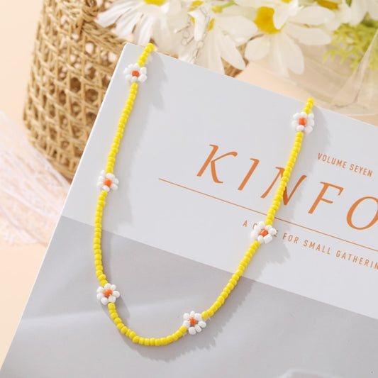 Korean Fashion Colorful Little Daisy Flower Beaded Necklace For Women Bohemian Beads Clavicle Chain Choker Necklace Jewelry