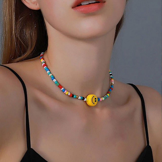 Korean Fashion Colorful Little Daisy Flower Beaded Necklace For Women Bohemian Beads Clavicle Chain Choker Necklace Jewelry