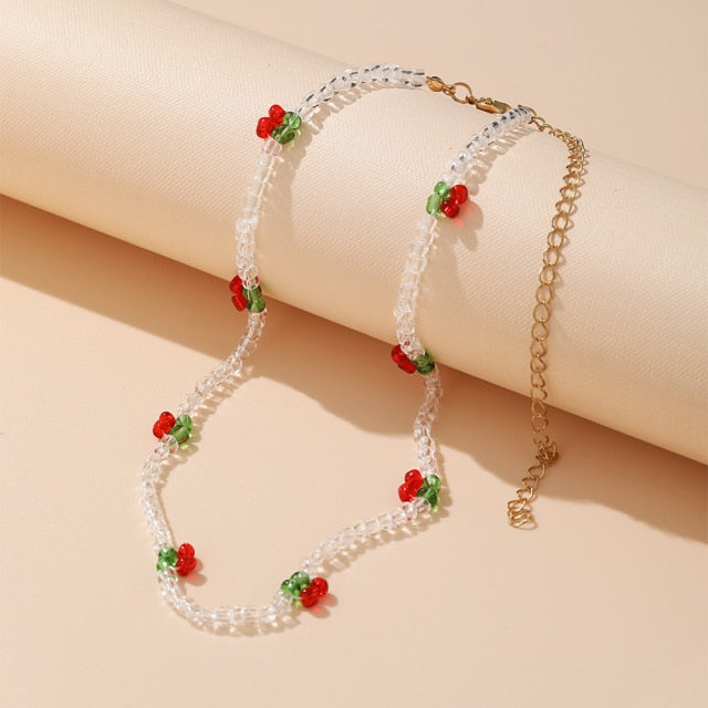 Korean Fashion Colorful Little Daisy Flower Beaded Necklace For Women Bohemian Beads Clavicle Chain Choker Necklace Jewelry