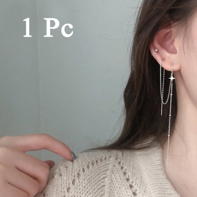 DW 1 PC Ear Clip Long Tassel Earrings for Women 2020 Zircon Ear Cuff Earring Ear Line Fashion Jewelry Gift