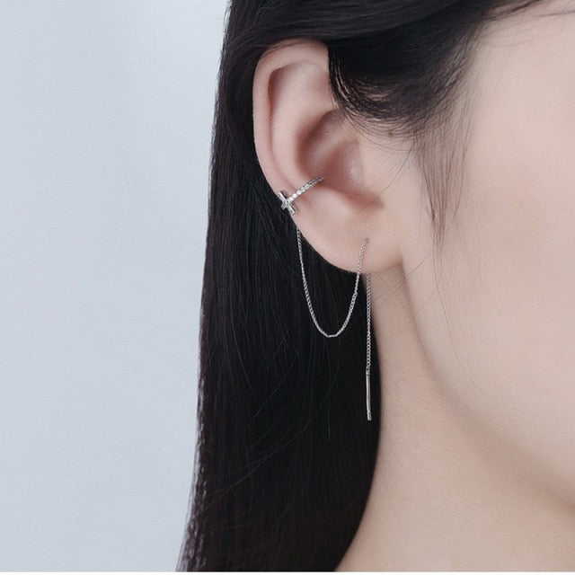 DW 1 PC Ear Clip Long Tassel Earrings for Women 2020 Zircon Ear Cuff Earring Ear Line Fashion Jewelry Gift