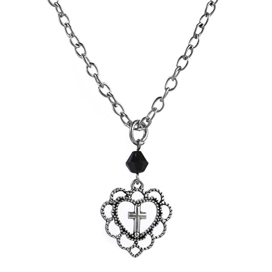 Gothic Punk Style Hollow Heart Cross Pendant Necklace Religion Dark Art Goth Jewellery Necklaces For Women Rock Metal Gifts