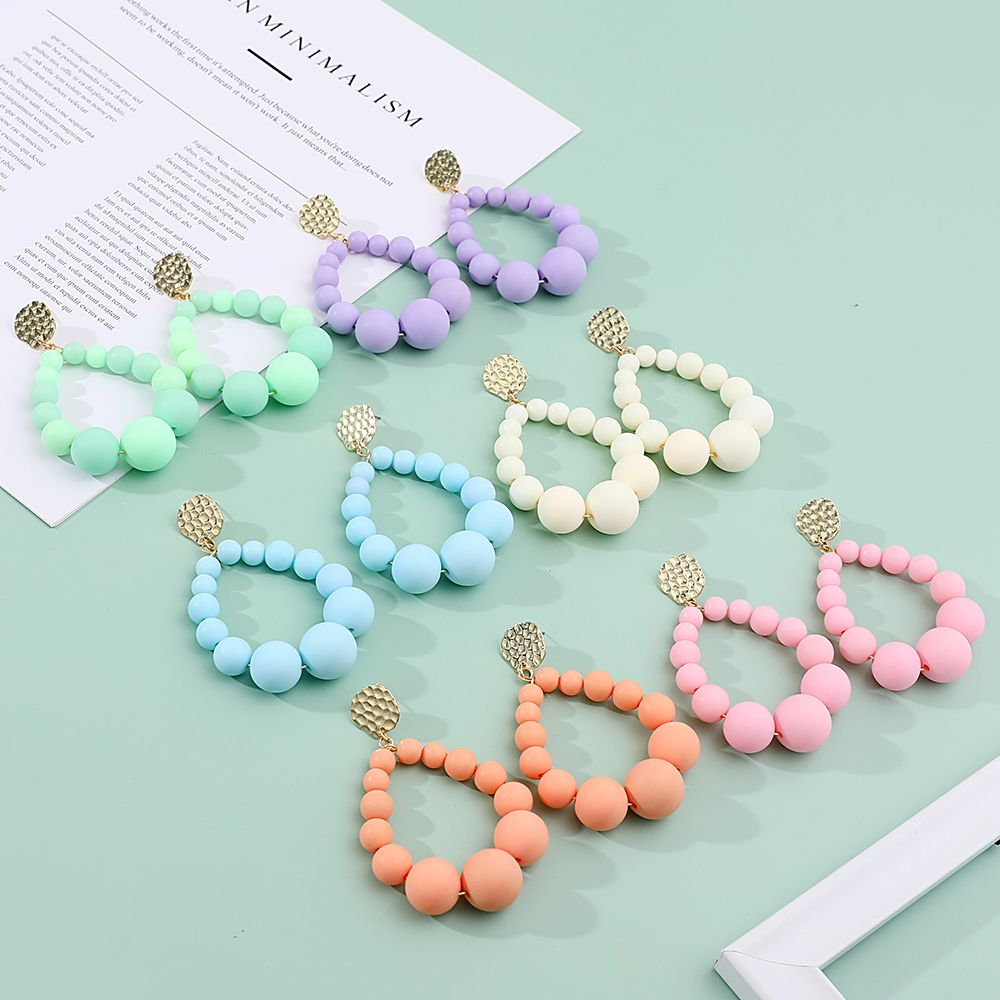 Bohemian Color Bead Hyperbol Earrings For Women 2021 Trend Gradual Acrylic Vintage Hanging Earrings Fashion Female Party Jewelry