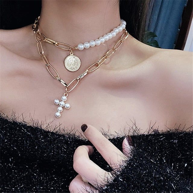 Elegant Big White Imitation Pearl Choker Necklace  Clavicle Chain Fashion Necklace For Women Wedding Jewelry Collar