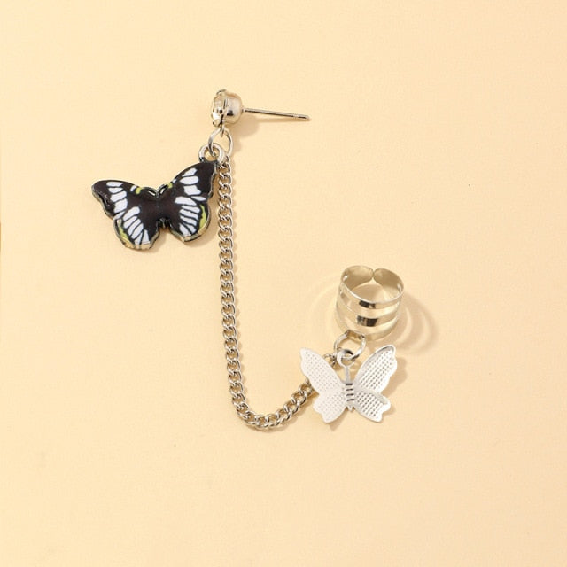 Fashion Butterfly Clip Earrings Ear hook Stainless Steel Ear Clips Double pierced Earring Earrings Women Girls Jewelry