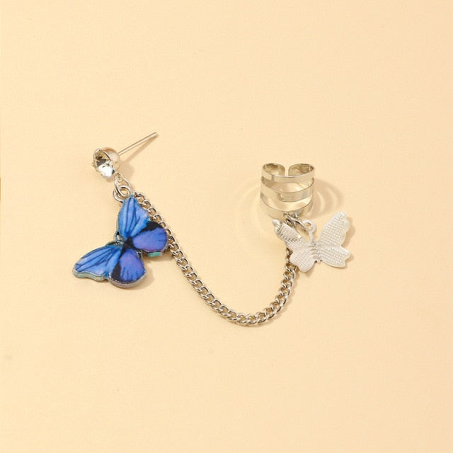 Fashion Butterfly Clip Earrings Ear hook Stainless Steel Ear Clips Double pierced Earring Earrings Women Girls Jewelry