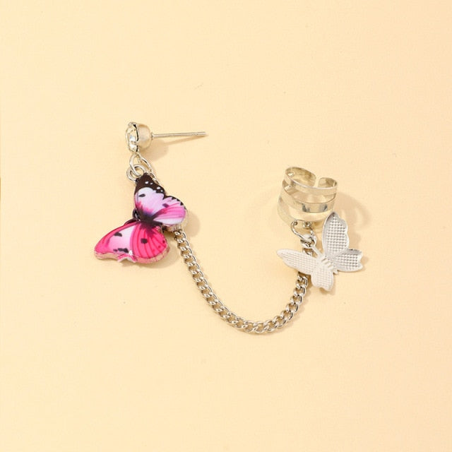 Fashion Butterfly Clip Earrings Ear hook Stainless Steel Ear Clips Double pierced Earring Earrings Women Girls Jewelry